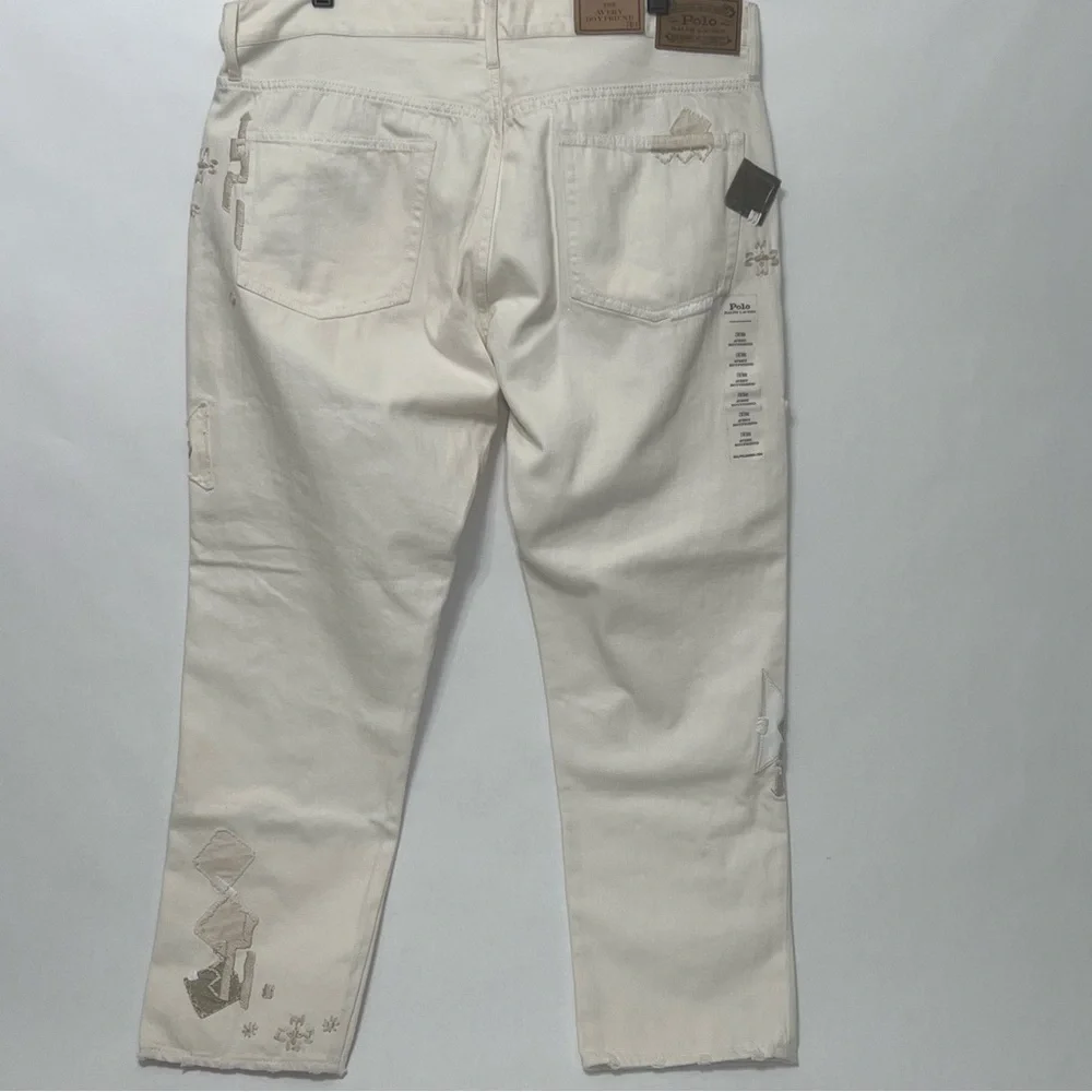 New Polo Ralph Lauren Avery Boyfriend Ivory‎ Wash Patchwork Jeans - Picture 2 of 14